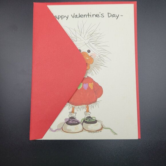 Vintage Valentine Friendly Card Envelope Cute Duck Holding Heart Design - Picture 5 of 5